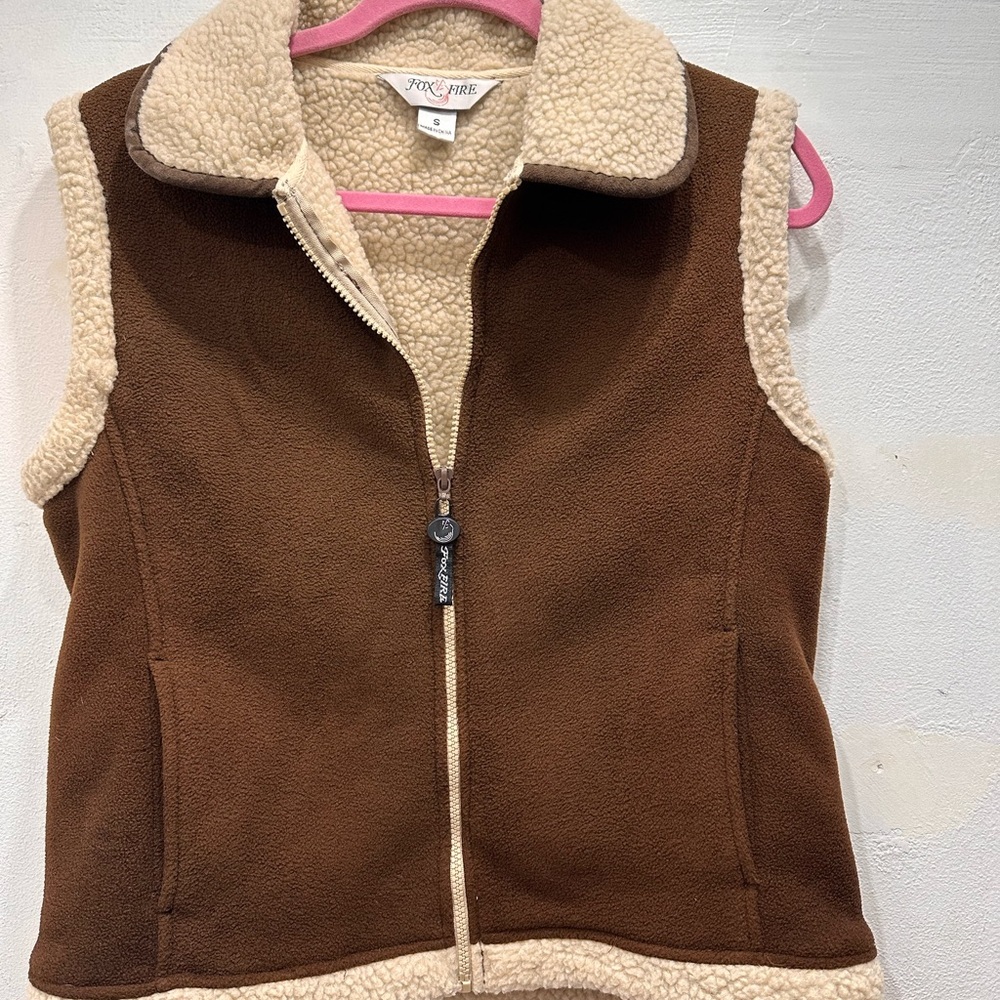 EUC Fox & Fire Brown and Cream Fleece Vest Womens S